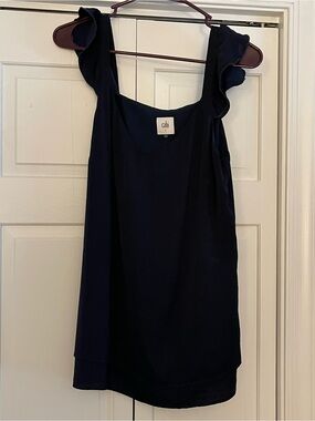 CAbi Navy Ruffle Strap Tank Top